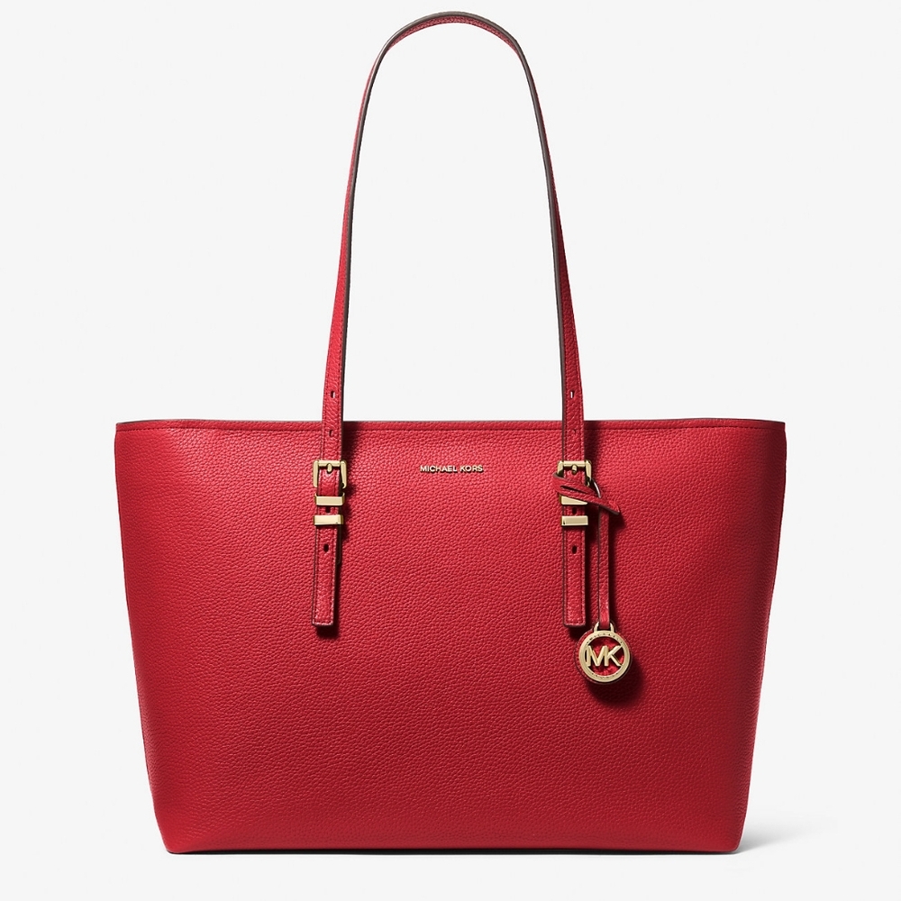 Michael Kors Red Quinn Large Pebbled Leather Tote Bag